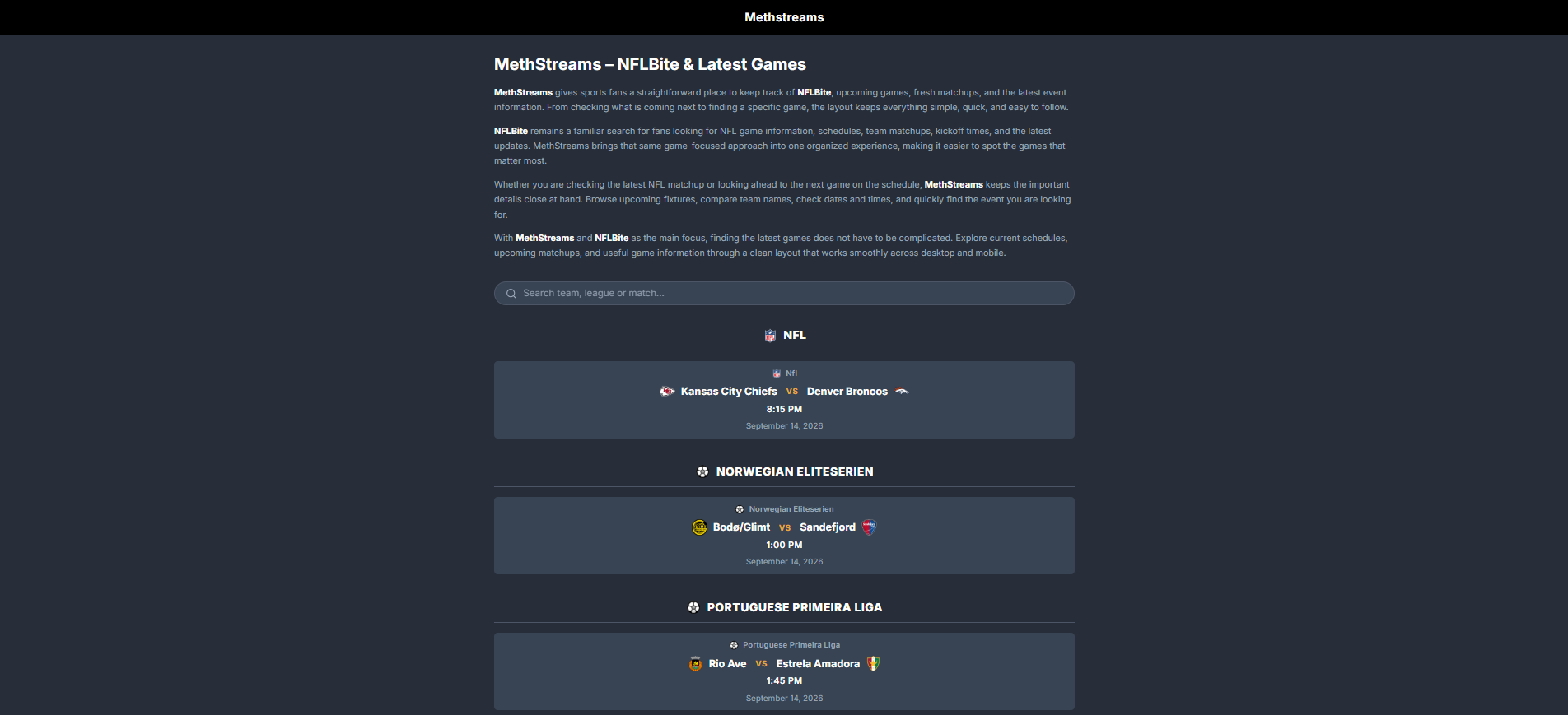 MethStreams sports coverage